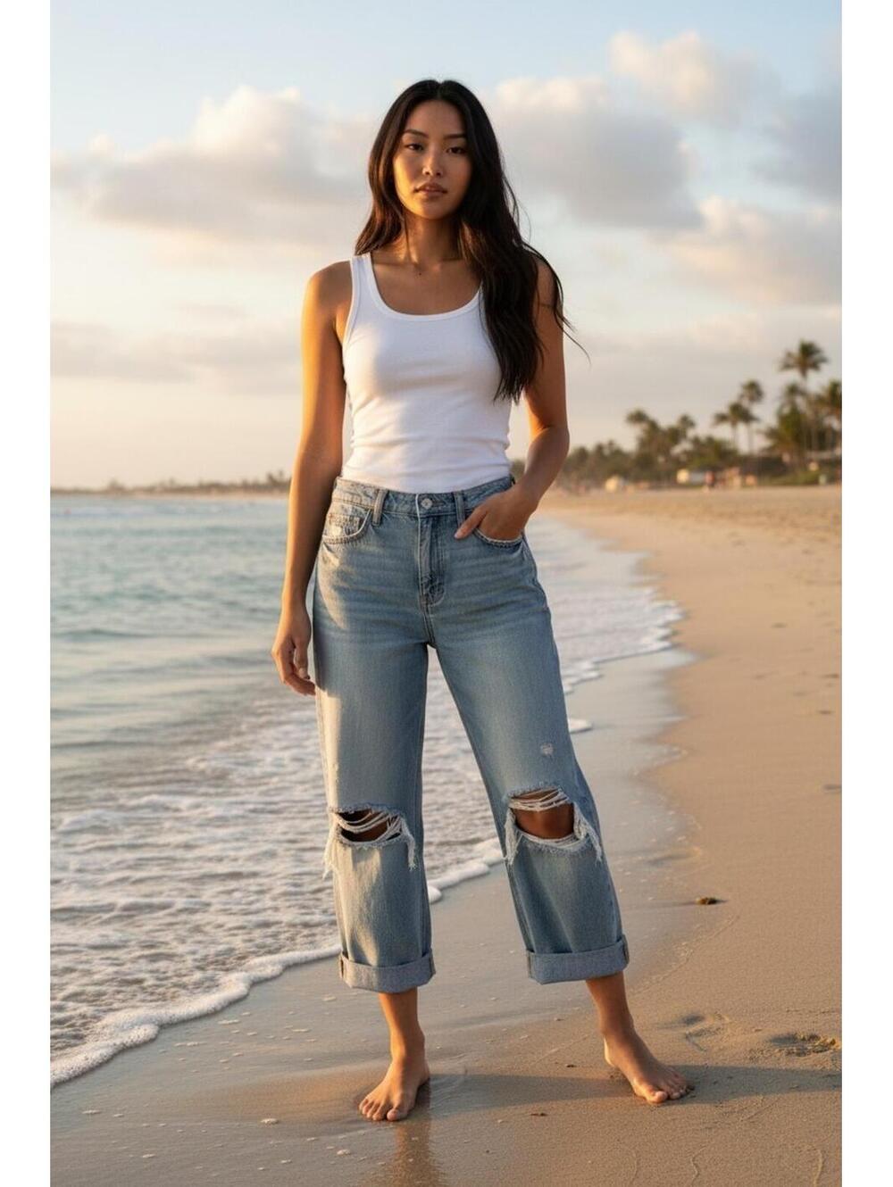 VERVET Los Angeles Distressed Cropped Wide Leg Jeans Women's Size 28 Light Wash